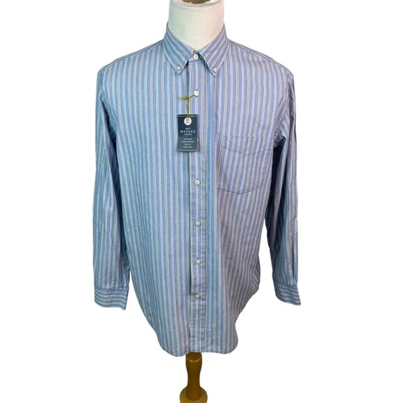 Club Room Mens Blue Striped Soft Washed Cotton Shirt Classic Fit Size L - New - Picture 1 of 7